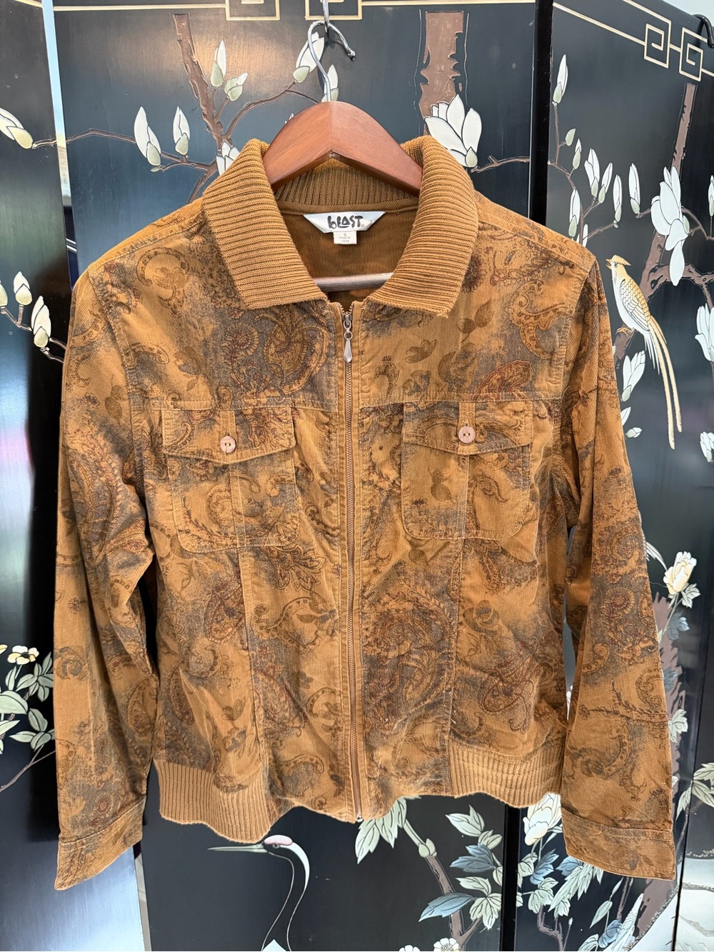 Blast Vintage 90s Brown Corduroy Paisley Print Utility Shacket Jacket Small